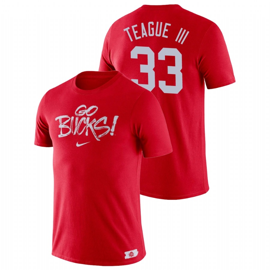 Ohio State Buckeyes Men's NCAA Master Teague III #33 Scarlet Brush Phrase College Football T-Shirt QXW6649GL